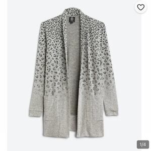 Babeau Jemmy Brushed Open Pocket Cardigan Cozy Leopard Sweater Small Gray